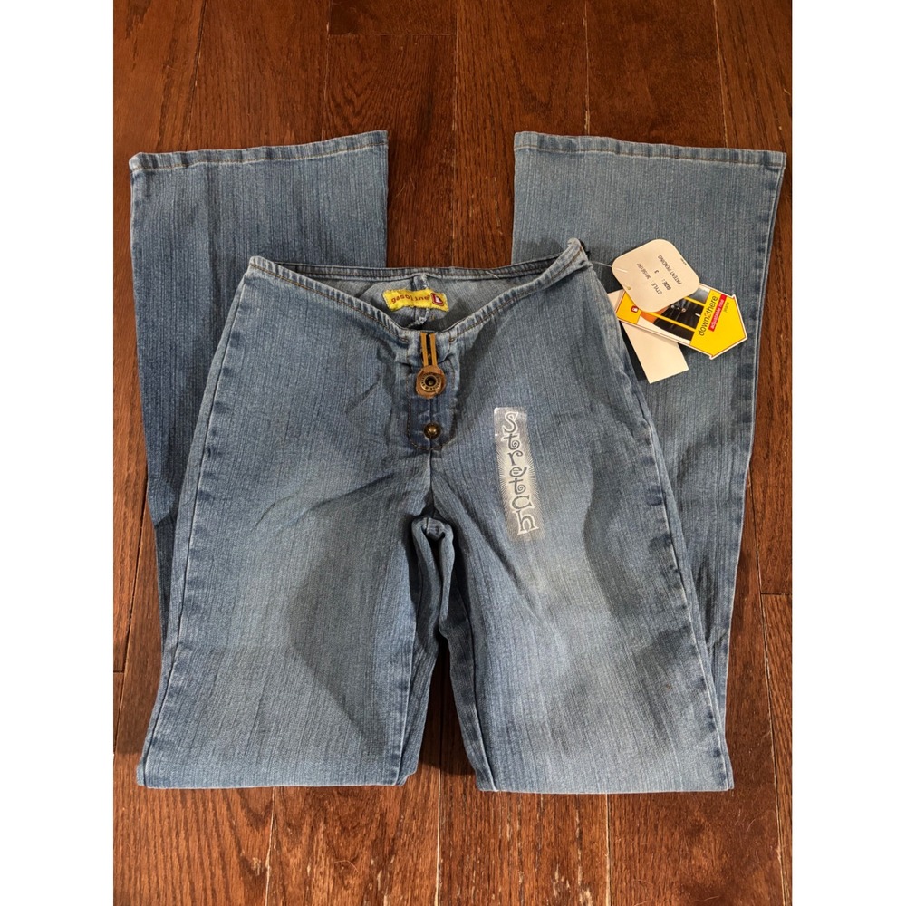 Gasoline Flare Jeans Womens 3 Blue NWT V-Waist Low Rise Y2K Stretch Denim